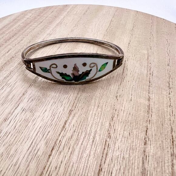 unknown Jewelry - Alpaca Mexico Sterling? Abalone Vintage Bracelet